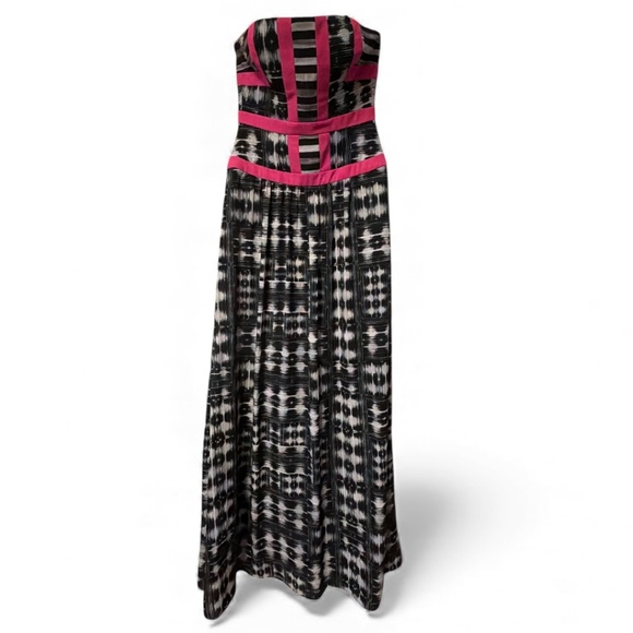 BCBG Max Azria Gracely Maxi Cocktail Dress Strapless Black White Size 4 - Picture 3 of 5